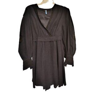 Kobi Halperin XL Navy Blue Dress, Cut Out Embroidered Flower Sleeve V Neck READ